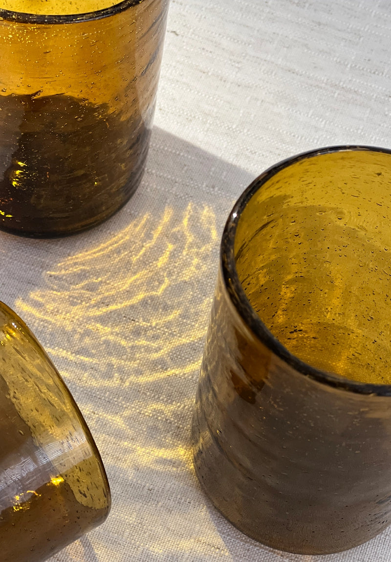 Amber Small Handblown Glass Tumblers, Hebron, Palestine, Set of 4