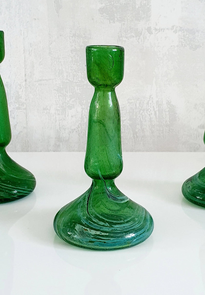 Bottle Green Phoenician Glass Candlestick Holder, Hebron, Palestine
