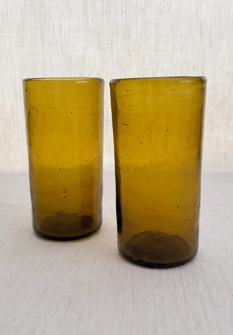 Amber Tall Handblown Glass Tumblers, Hebron, Palestine, Set of 2