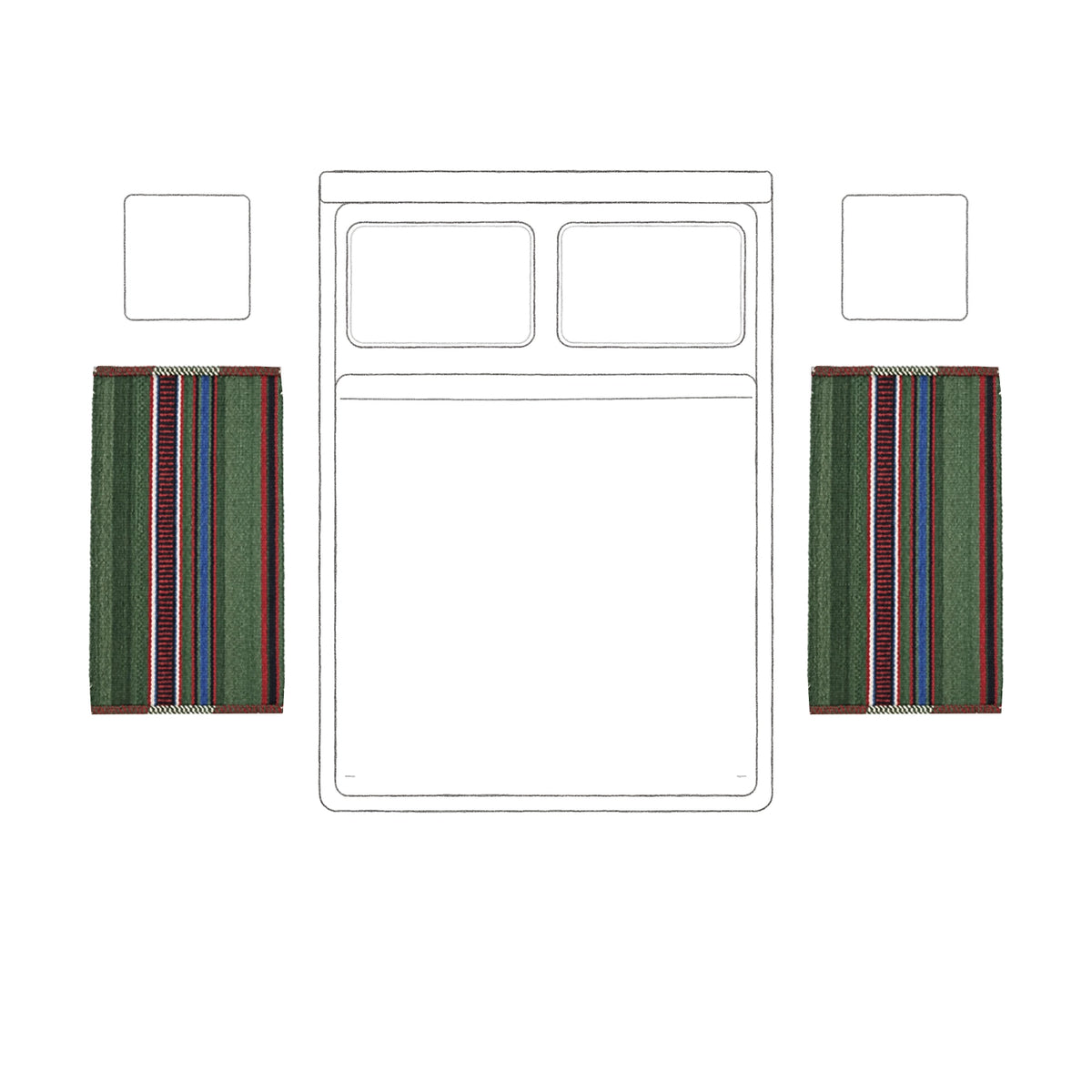 A small bedside accent: 60 × 110 cm rug placement viewed from above.