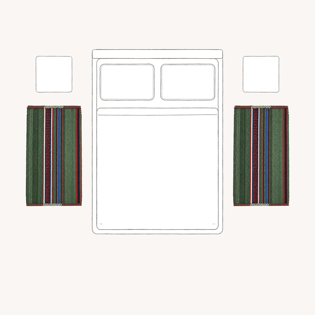 A small bedside accent: 60 × 110 cm rug placement viewed from above.