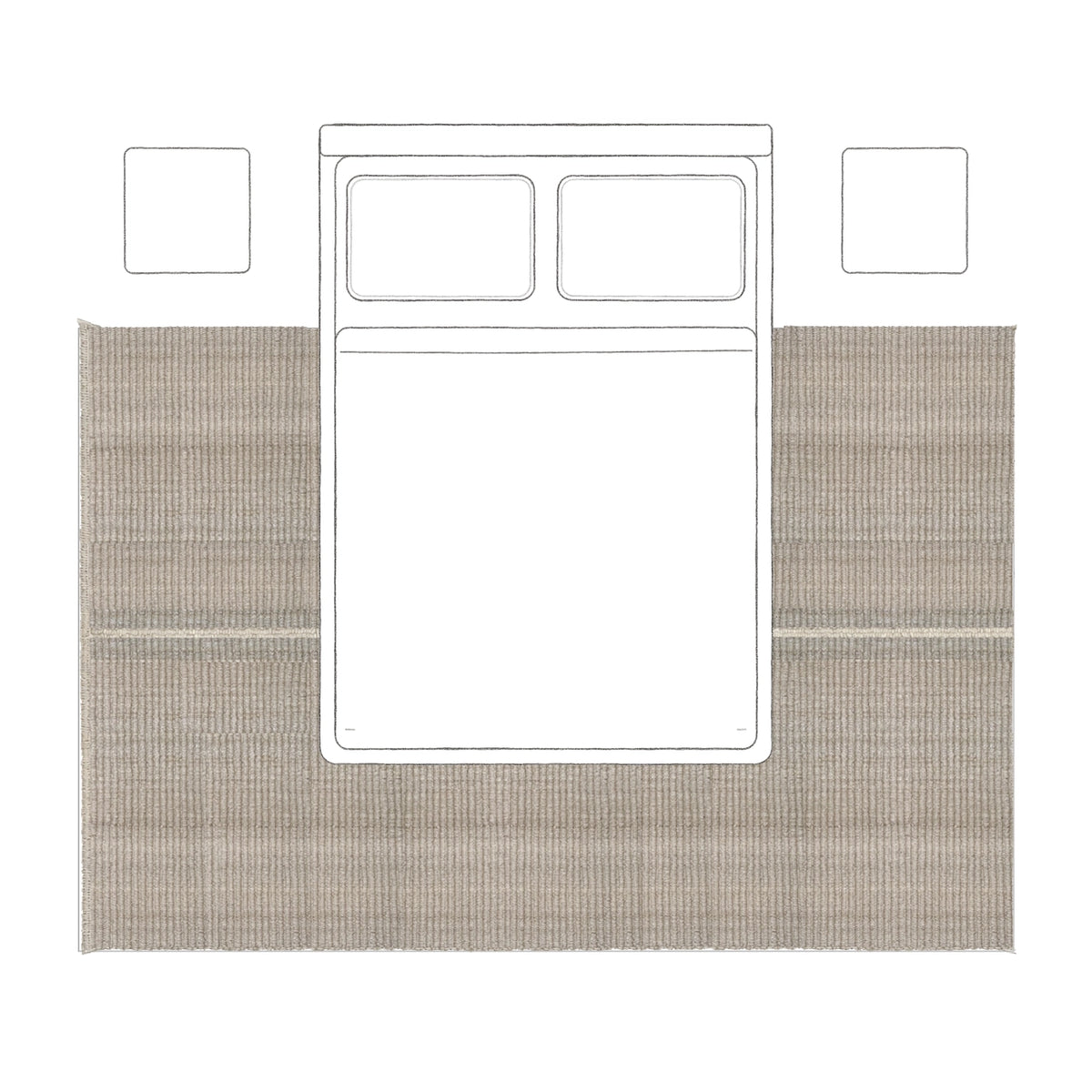 A more generous bed surround: 200 × 300 cm rug placement viewed from above.