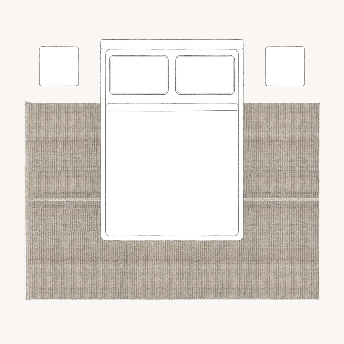 A more generous bed surround: 200 × 300 cm rug placement viewed from above.