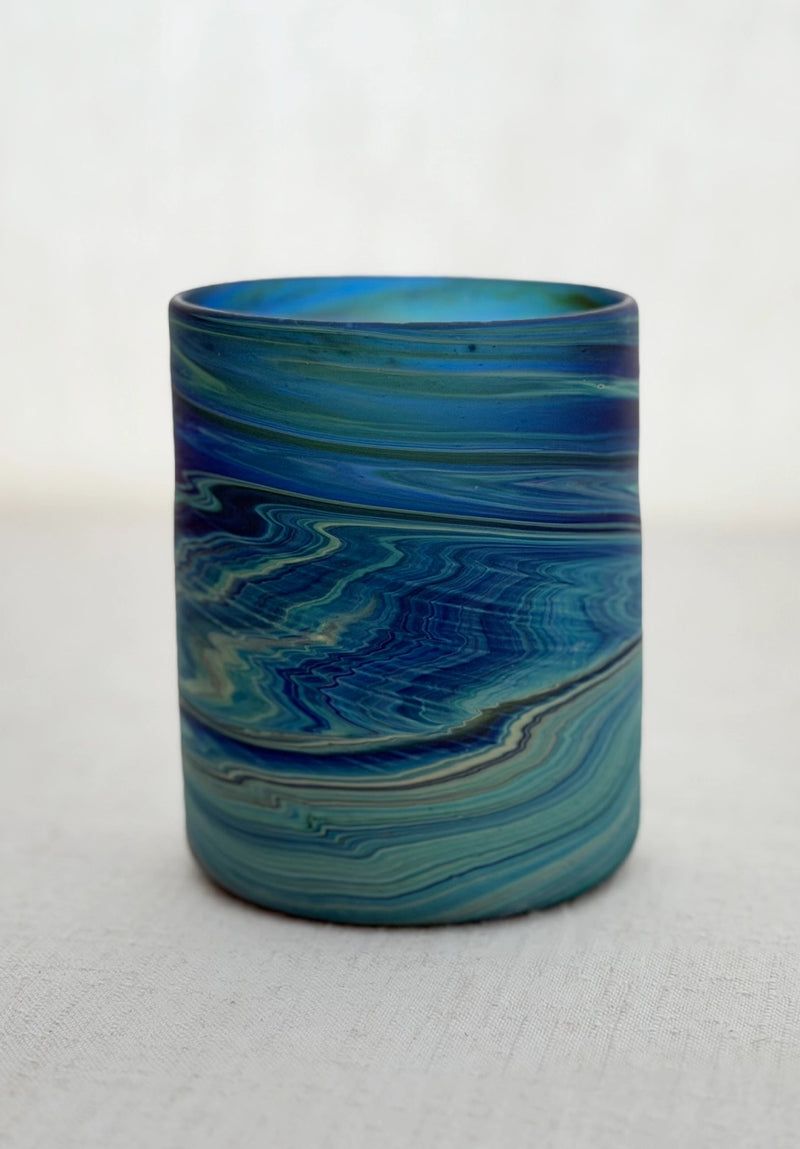Blue Large Phoenician Handblown Glass Tumblers, Hebron, Palestine, Set of 2