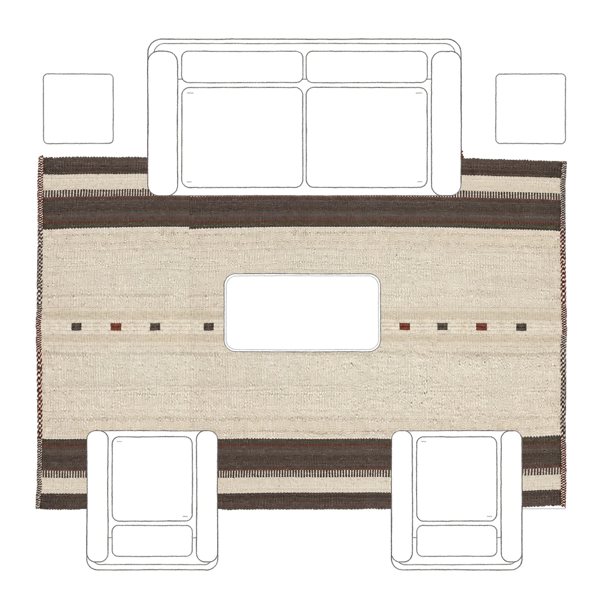 A larger seating area: 200 × 300 cm rug placement viewed from above.