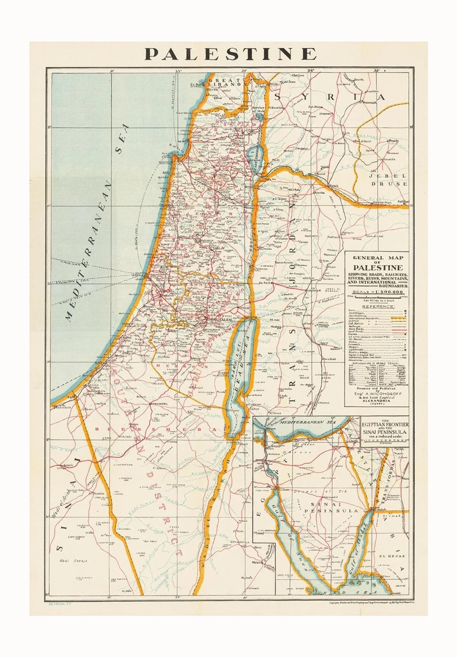 A3 Reprint of 1942 Vintage Map, Palestine |  Alexander Nicohosoff