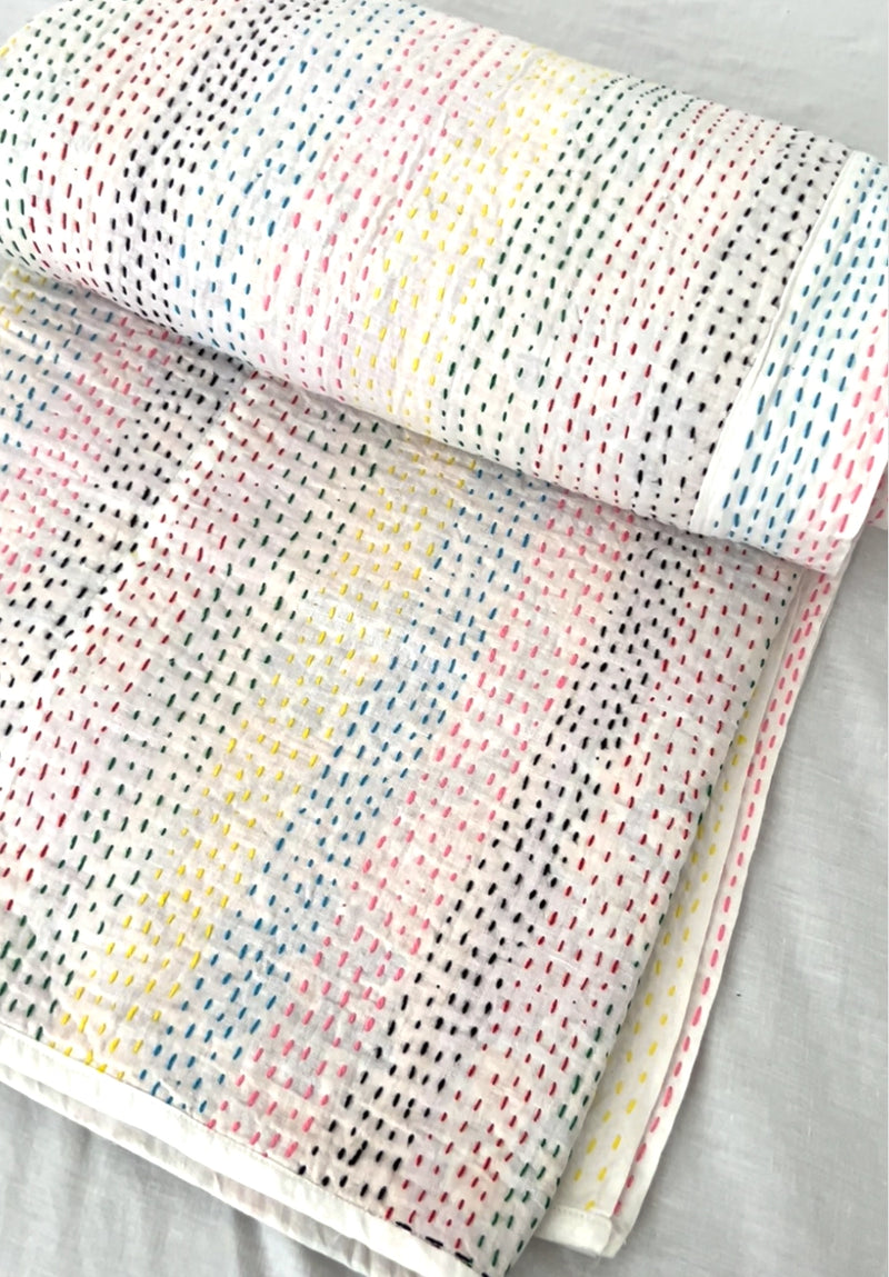 Ananya Rainbow with Sari in the Middle   |   Kantha Quilt