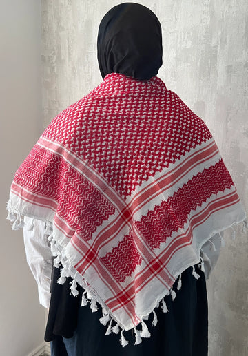 Hirbawi Red and White Kufiya, Palestinian keffiyeh | Spindle by Sisters
