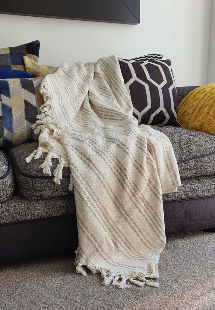 handmade beige cotton throw