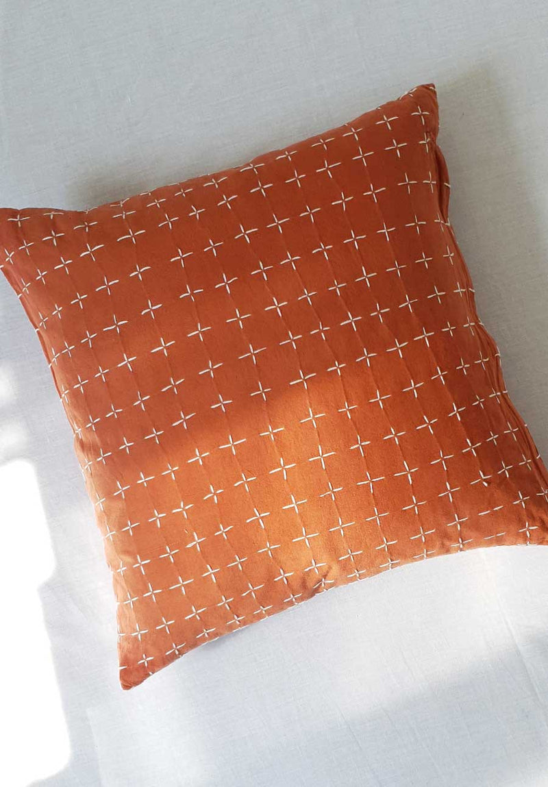 Saffron Sitaara Plant-Dyed Kantha Cushion